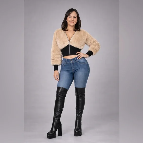 Velvet Fashion Flow Jacket Women's Spliced Wool Short Comfortable Long Sleeve - Picture 4 of 15